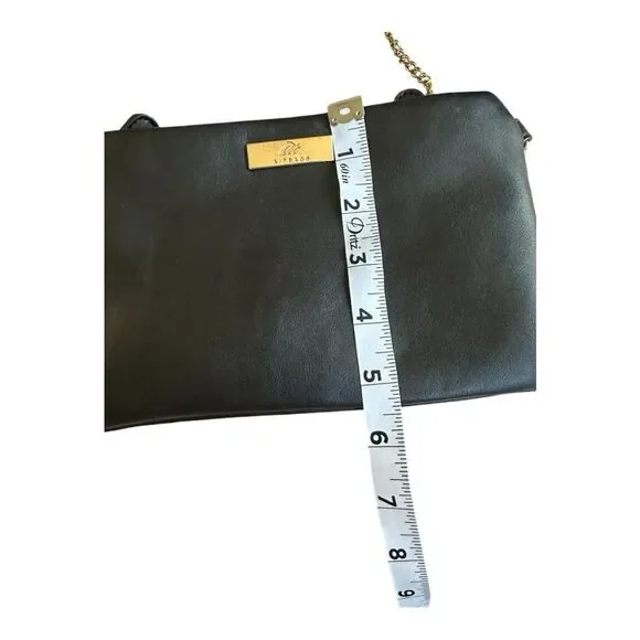 Aitbags Elegant Clutch/Crossbody Handbag. Black w gold accents. Removable chain - Picture 5 of 8